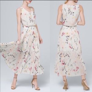 WHBM Floral Print Soft Pleated Midi Dress Size 2